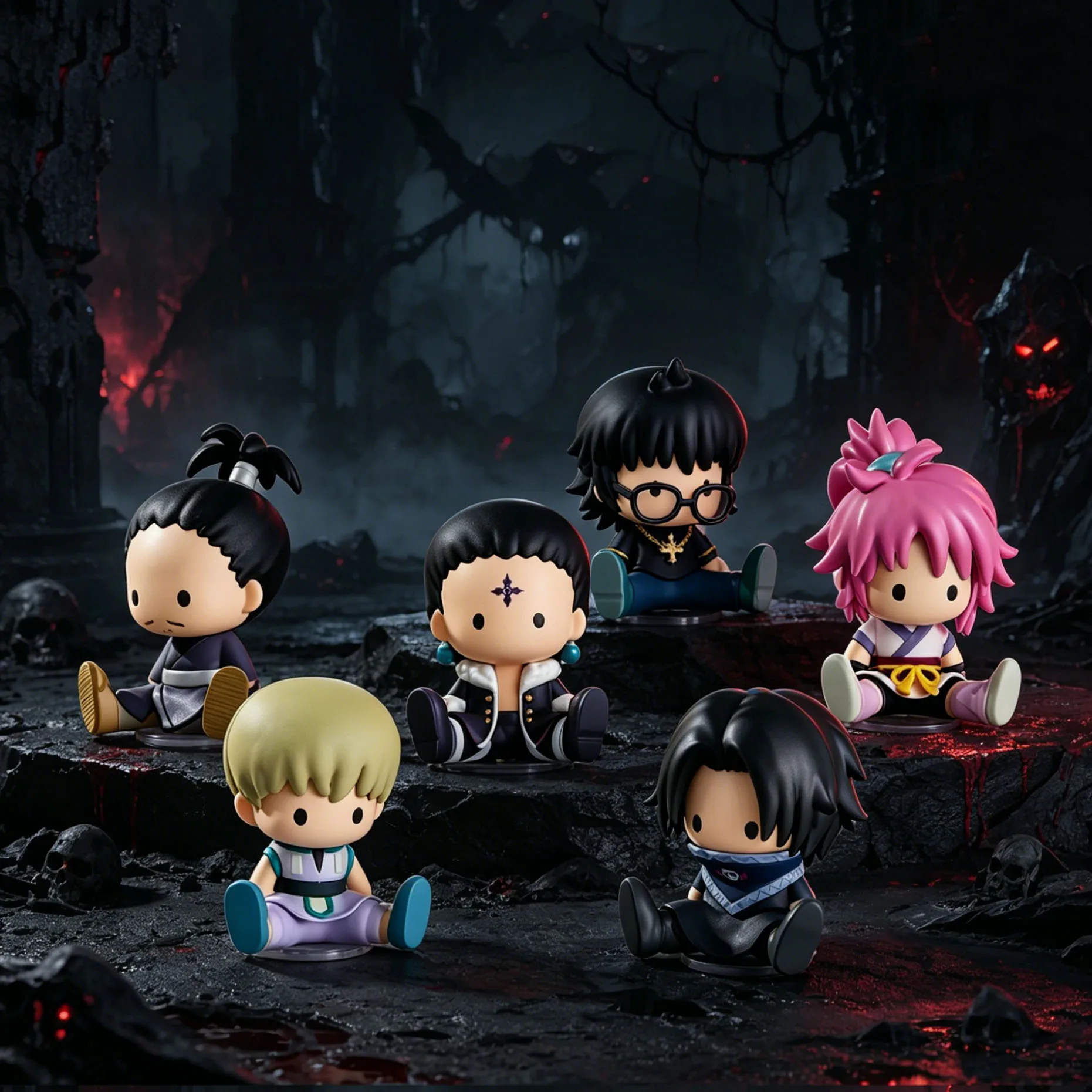 Figuras de acción X Hunter Mini para fans: Muñecos sentados adorables de Machi, Lucilfer, Chrollo, Portor, Feitan, Nobunaga, Hazama y Shizuku