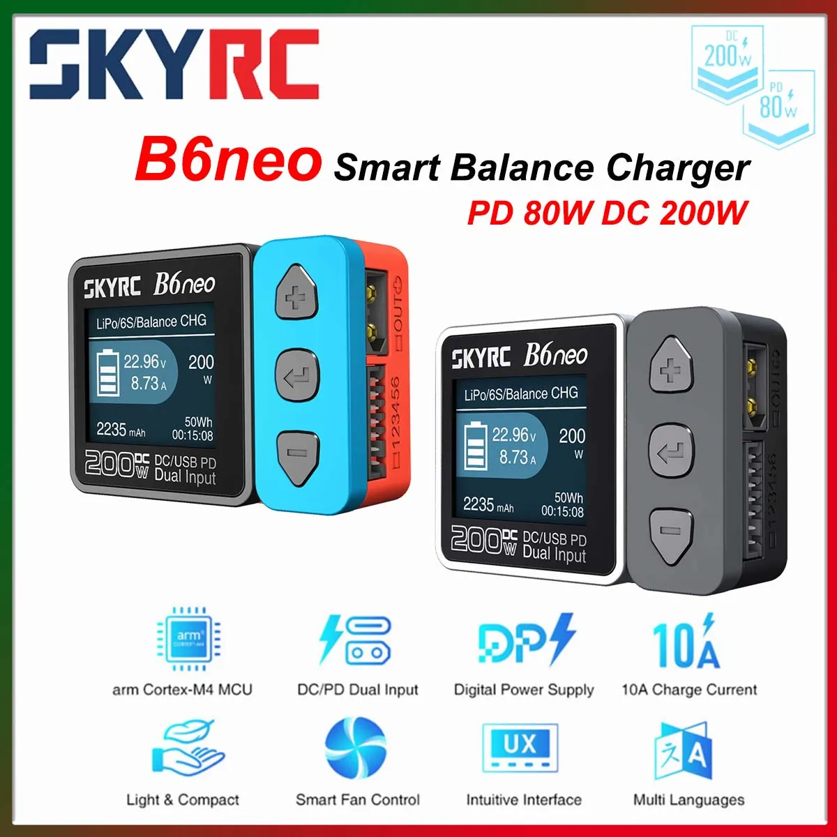 

SKYRC B6neo Smart Balance Charger PD 80W DC 200W High Power Fast Charger Discharger ColorX Screen для аккумулятора модели автомобиля RC