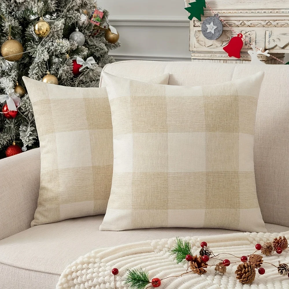 VIKAMA Buffalo Check Home Decor Kissenbezug Rot Schwarz und Beige Bauernhaus Sofa Kissenbezug Heimtextilien