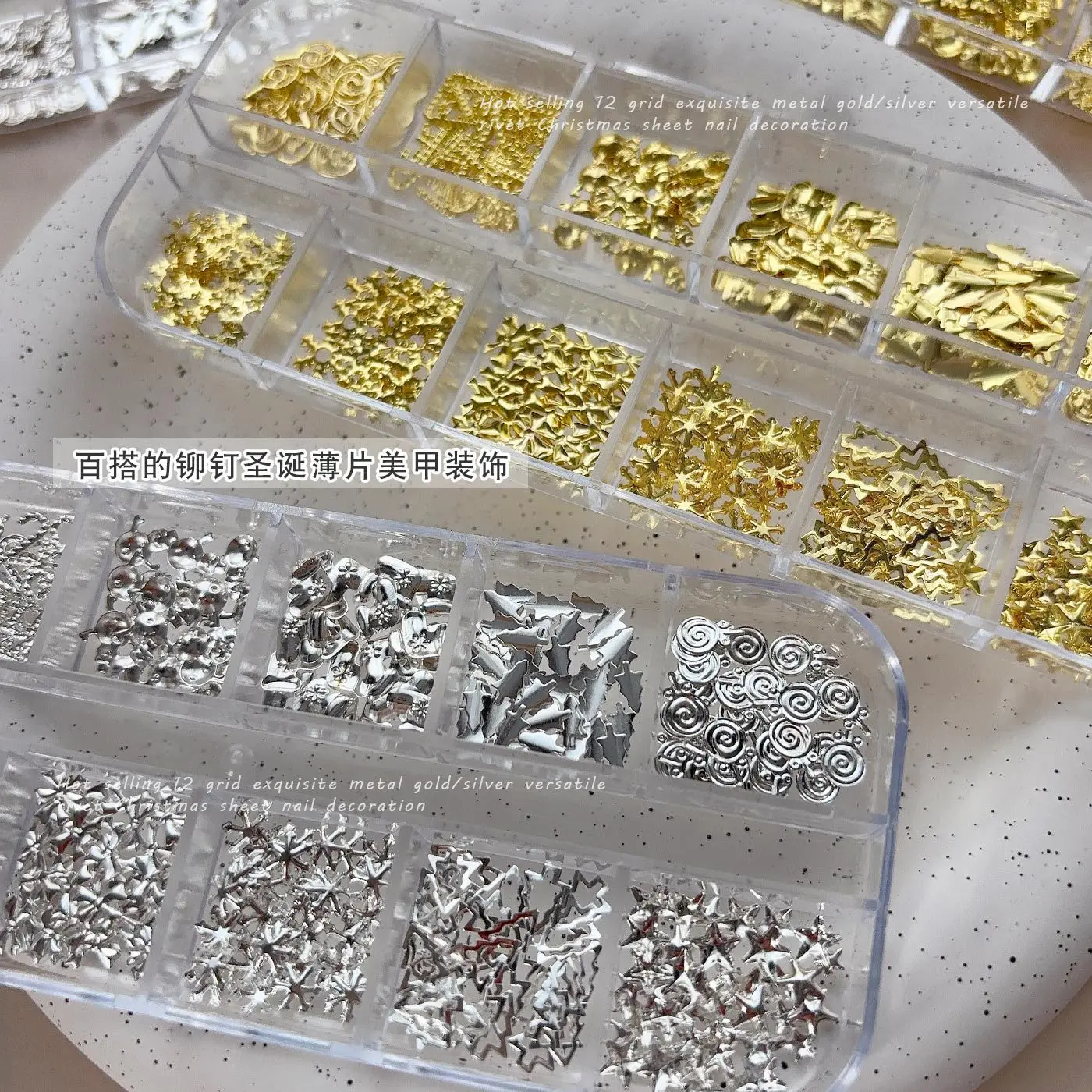 Metal Christmas Snowflakes Rivet Star Strawberry Cherry Flowers Bowknot Ribbon Pearl Ball Nail Art Accessories Decorations Tools - Image 4