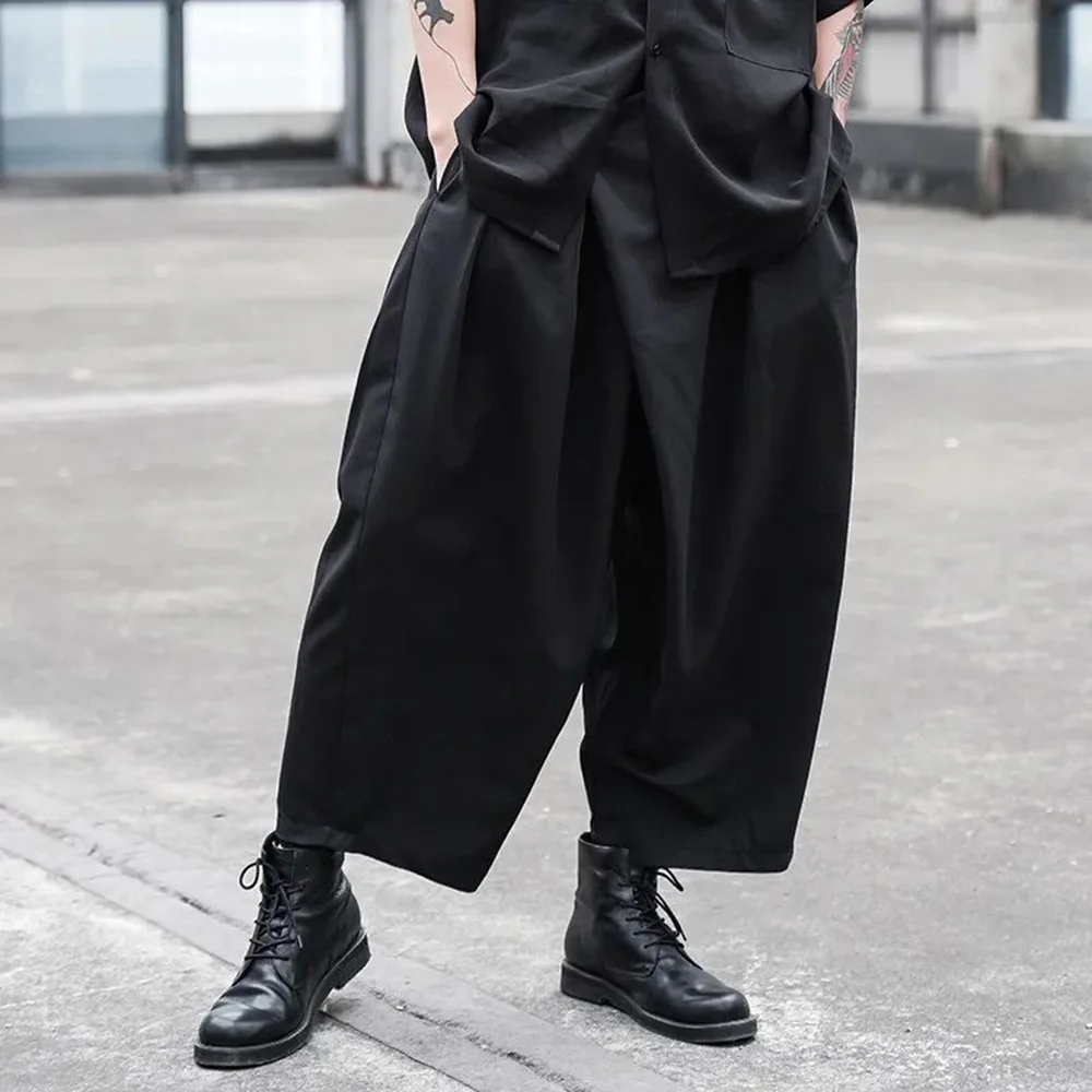 Gothic Y2k Culottes Button Irregular Casual Hakama Streetwear Personality Japanese Harajuku Culottes Men\'S Clothing Unisex 2024