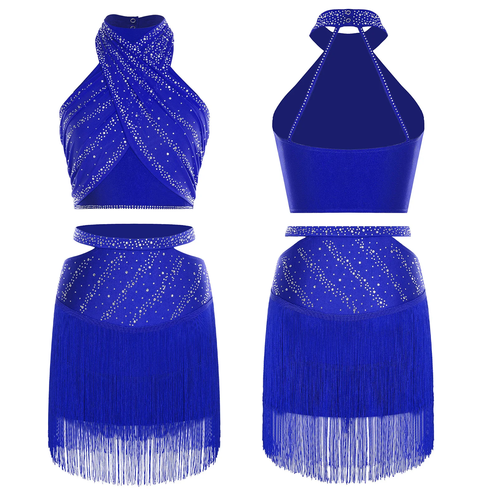 المرأة اللاتينية الرقص الزي الرسن أكمام عارية الذراعين الراين المحاصيل الأعلى مع شرابات تنورة التانغو تشا تشا السالسا التزلج الرقص