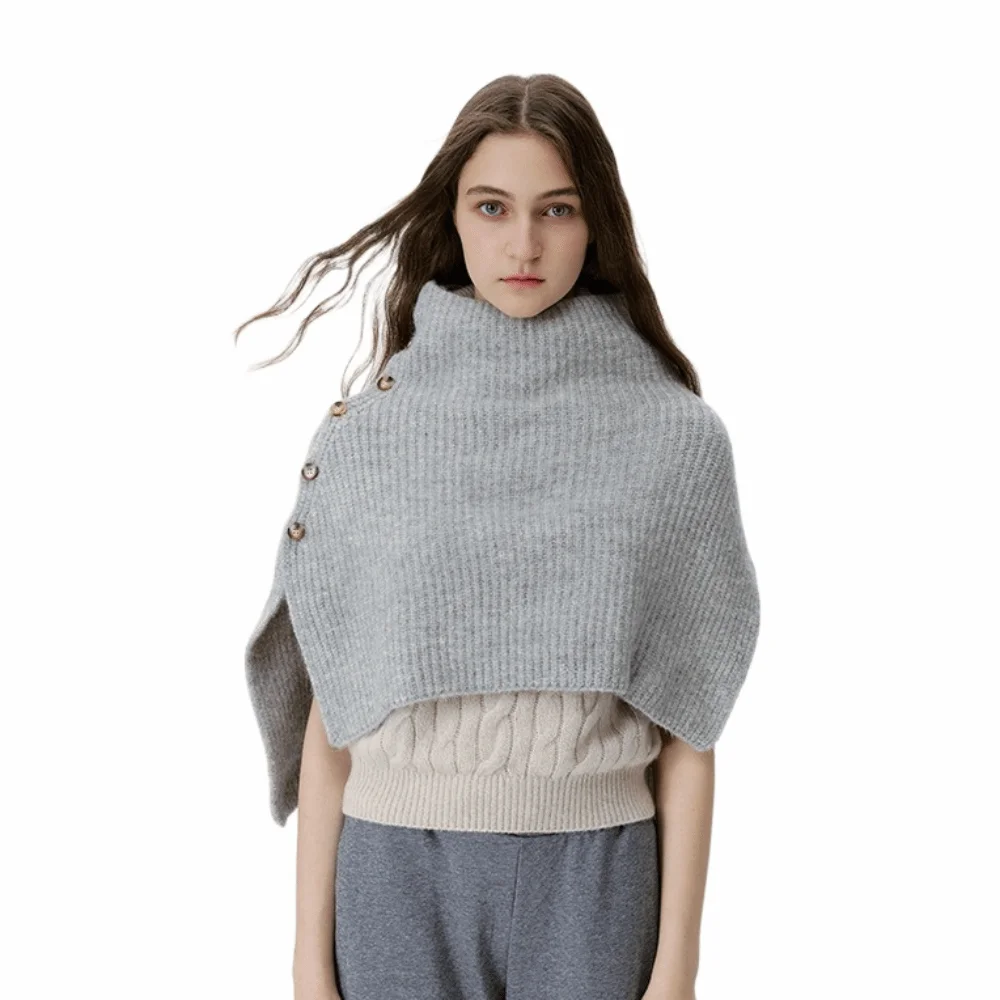 

Large Size Woolen Knitted Shawl Button Up Korean Style Shoulder Shawl High Quality Versatile Design Knitted Shoulder Wrap