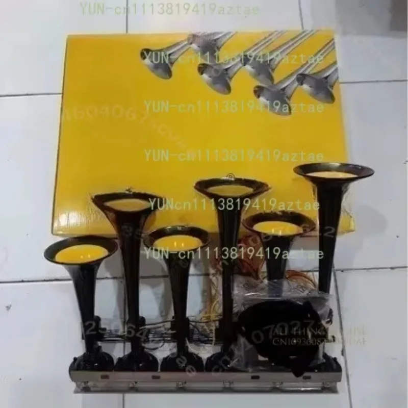 （Hot-sellingt）12/24V Six Tube Thirty-six Tone Car Music Horn Truck Electronic Control Metal Tube Music Air Horn with Button