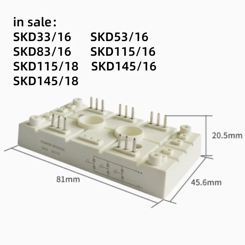 SKD33/16  SKD53/16   SKD83/16   SKD115/16 SKD115/18    SKD145/16 SKD145/18   Three-phase rectifier bridge semiconductor module