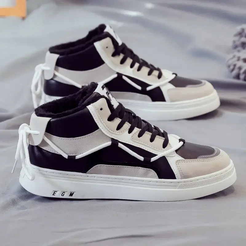 Korean Style Trendy 2025 Spring Autumn New Men's High Top Lace Up Casual Sports Skate Shoes Versatile Mid Top for Youth Students
