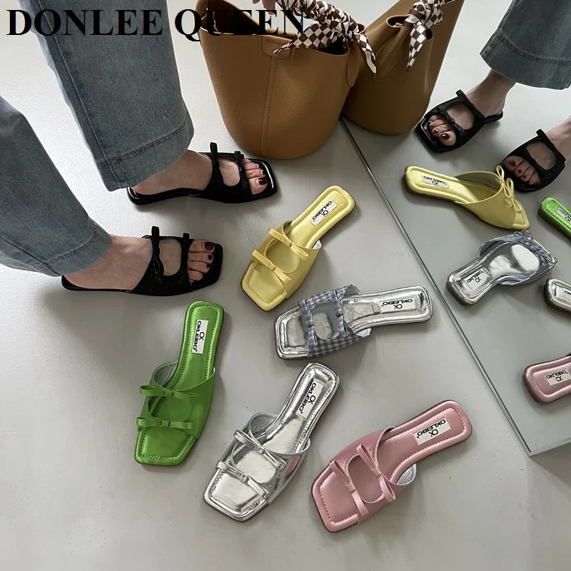 Flats Slippers Women Beach Sandals Summer Shoes 2022 New Fashion Bow Knot Slides Bohemian Soft Dress Flip Flops Zapatillas Mujer