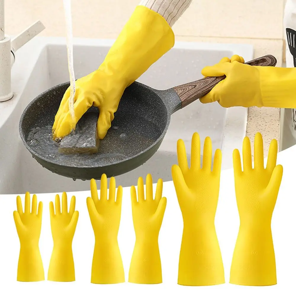 Durable Waterproof Dishwashing Gloves Non Slip Thickened Cleaning Household Gloves Rubber Latex Yellow Laundry Gloves Kitchen