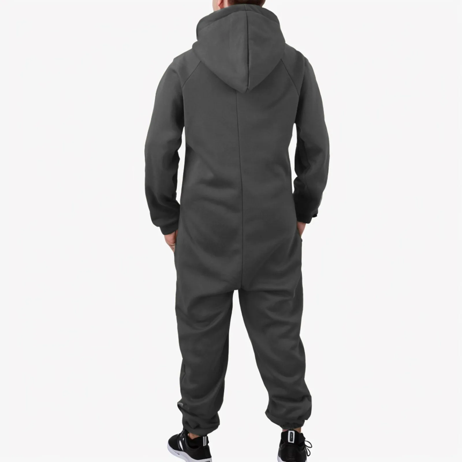 Men Pajamas Home-Wear Jumpsuit Loose Bodysuit Drawstring Casual Solid Color Zipper Hooded Pajama Casual Winter Warm Rompe