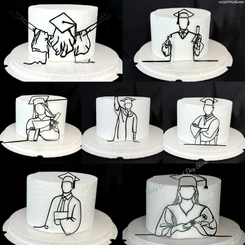 Graduation Season Birthday Cake Topper Concise Design Doctoral Cap Side Acrylic Student Graduation Ceremony Party Cake Toppers