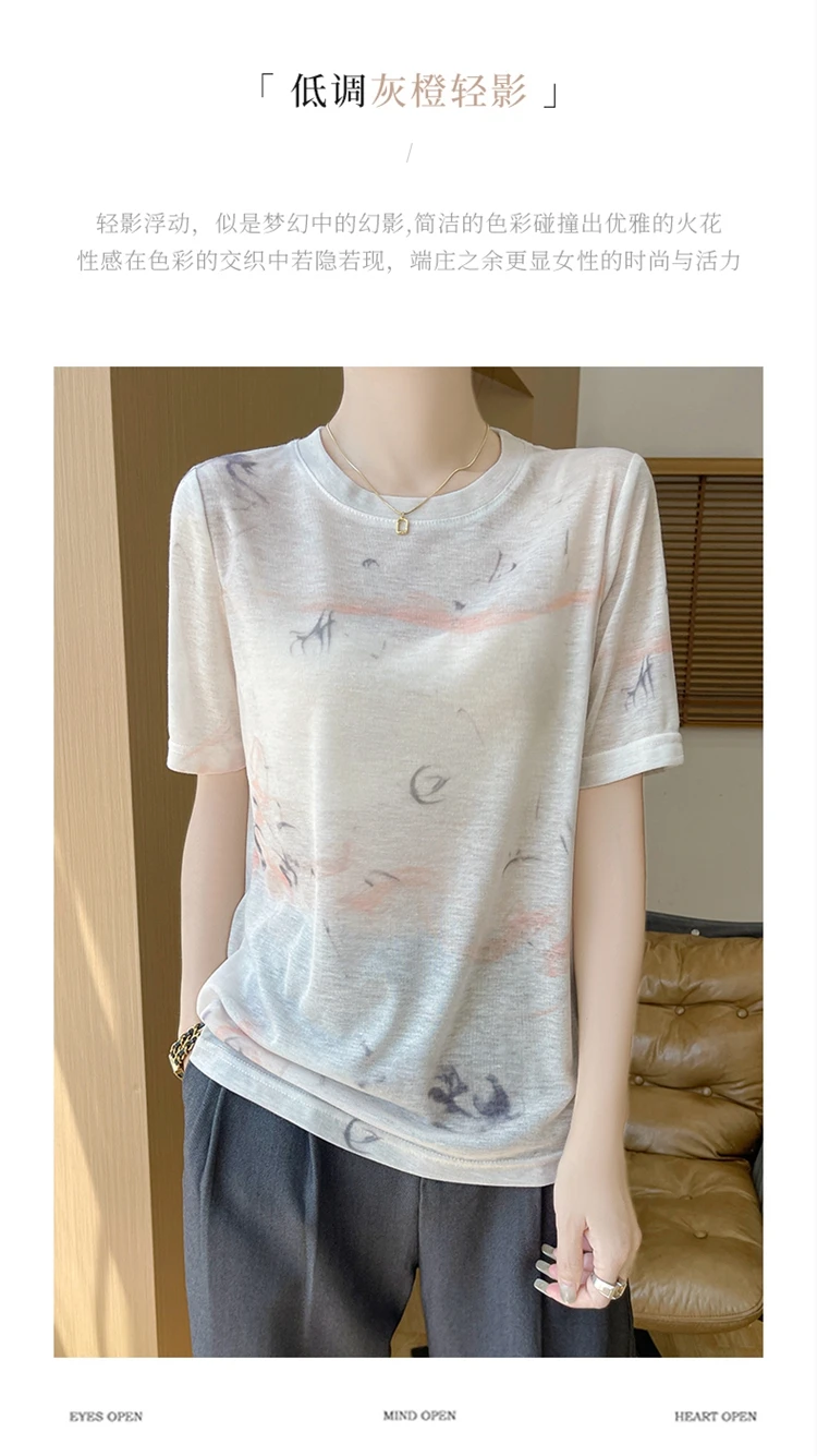 Summer Round Neck Acetic Acid Satin Short Sleeve T-shirt Women's Simple Half Sleeve White Blouse With Thin Inside