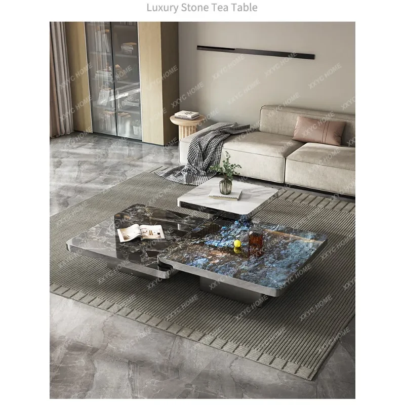 

Квадратный кофейный столик VHMarble из микрокристаллического камня, в стиле лёгкой роскоши, для гостиной, комбинированный, из каменной плиты.