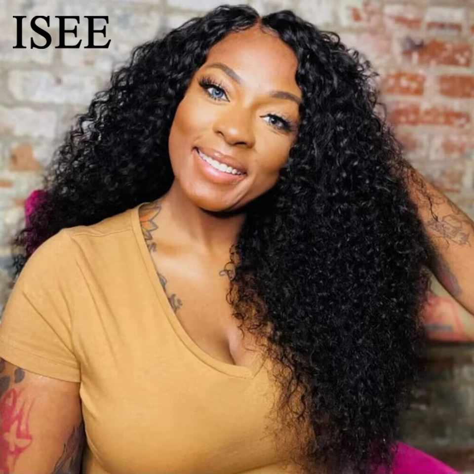 

Glueless HD Kinky Curly Lace Front Wig Human Hair ISEE Hair Wear And Go Transparent 6x4 Deep Curly Lace Closure Wigs PrePlucked