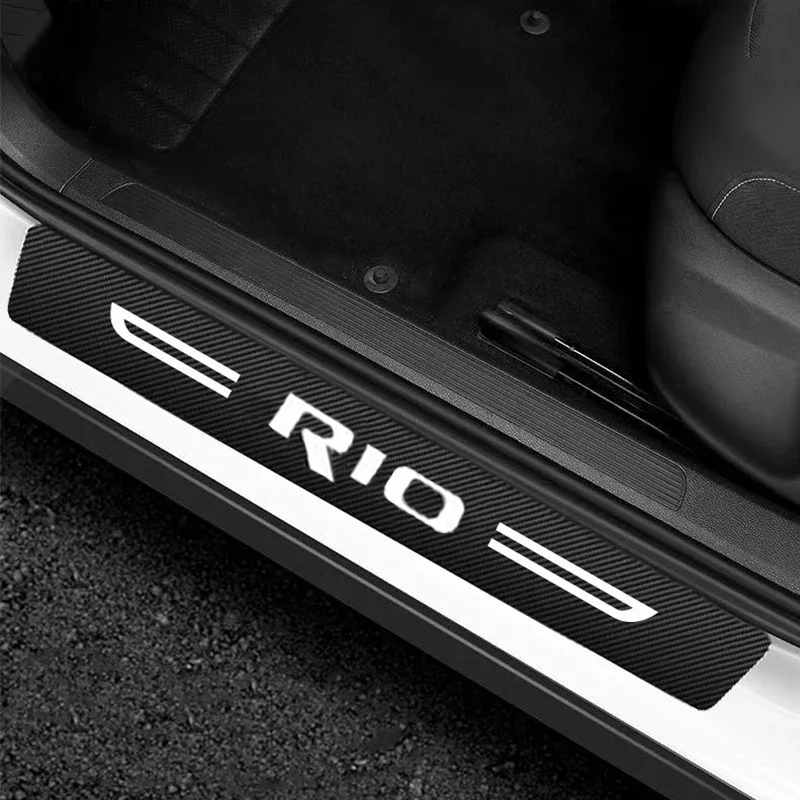 Carbon Fiber Car Door Sill Threshold Anti Scratch Stickers Waterproof Decals Tape Interior for KIA Rio Logo 3 2 4 1 Accessories