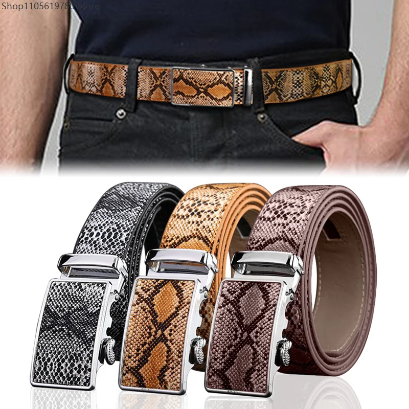 Punk Rock Metal Long Buckle Faux Leather Pattern Skin Waistband Men Fashion Casual Cosplay Stage Performance Costume Accessory