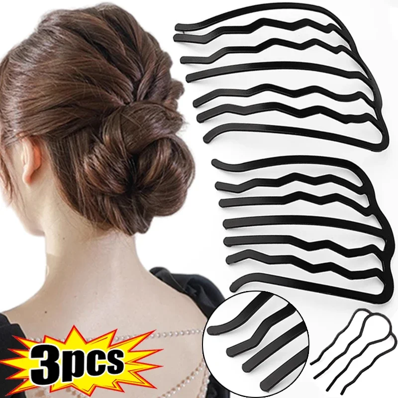 9/1pcs Black Metal U Shape Hairpin Comb Women Messy Bun Hair Pin Clips Braiding Twist Fork Curly Updo Sticks Hair Styling Tools