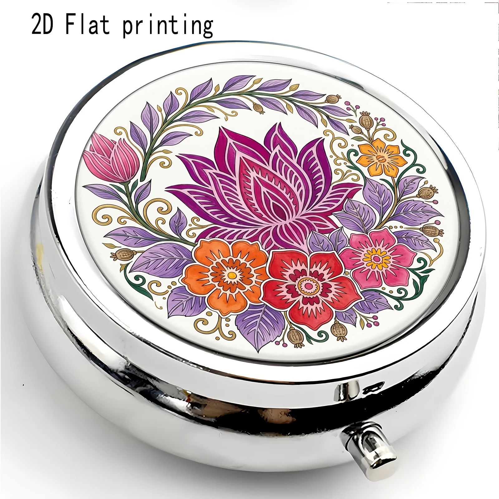 1 flat-printed pill box with floral pattern, forest-style vintage, made of metal, suitable for various occasions, portable for business trips, practical and lightweight, universal design, flat