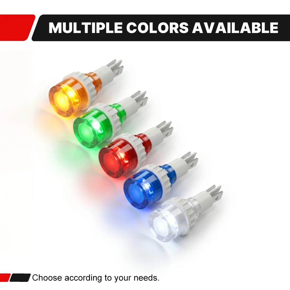 5Pcs 10mm LED Indicator Light 12V 24V 110V 220V 2PIN Non Polarized Pilot Signal Lamp Red Green Yellow Blue White