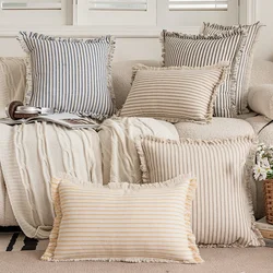 2 Piece Linen Striped Plaid Jacquard Crochet Pillow Case Nordic Pillow Covers Decorative Living Room throw Pillow cover for Sofa