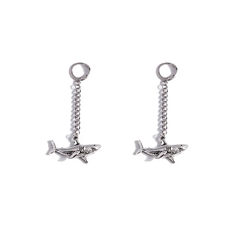 2 Pcs Fashion Creative Shark Animal Trendy Personality Silver Color Dangle Earrings Women Party Daily Gift Jewelry