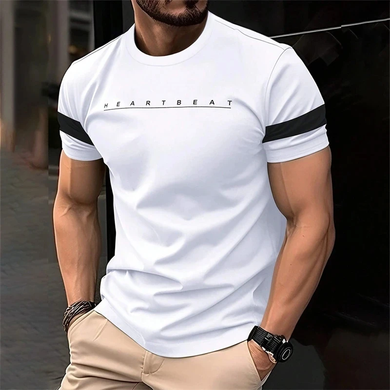 Fashionable men's printed T-shirt round neck plus size comfortable short sleeved sports and leisure popular element top