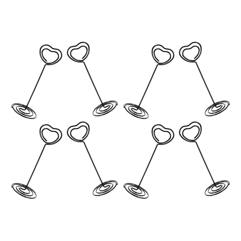 

8pcs Black Heart Shaped Metal Memo Clips for Table Number Picture Menu Wedding Card Holders 85mm Desktop Stand Display