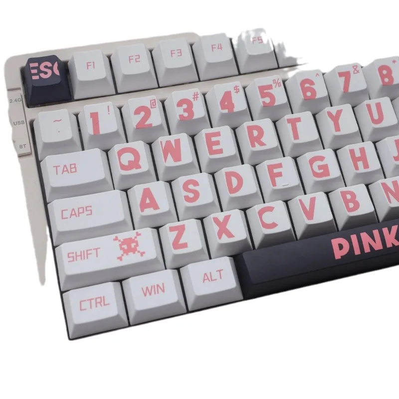 Pink large-character keycaps Original height PBT keycaps Five-sided hot sublimation cool customization Full set of keys