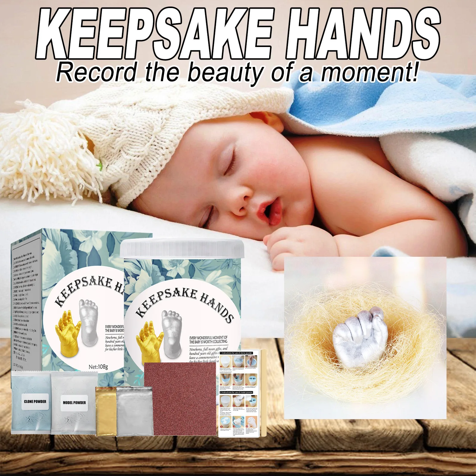 3D Hand Casting Clone Powder DIY Baby Hand Foot Mold Kit For One-Month & 100-Day Growth Souvenir Craft