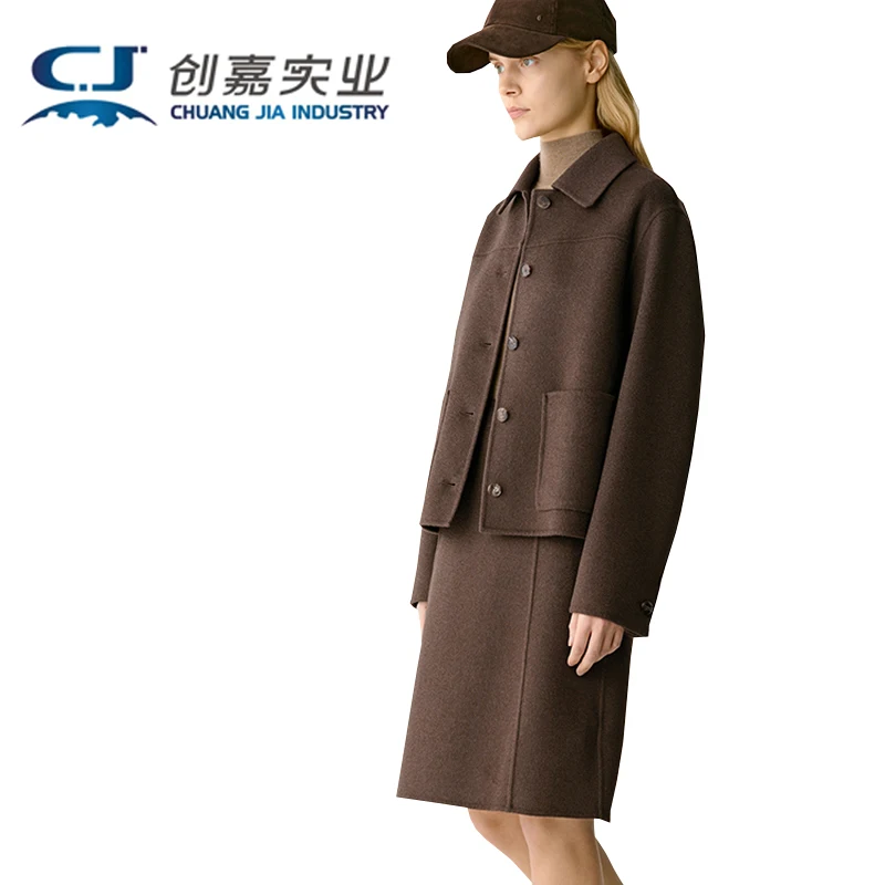 

Высококачественное двустороннее шерстяное женское короткое пальто простого и элегантного образа, шерстяное пальто для модных городских женщин