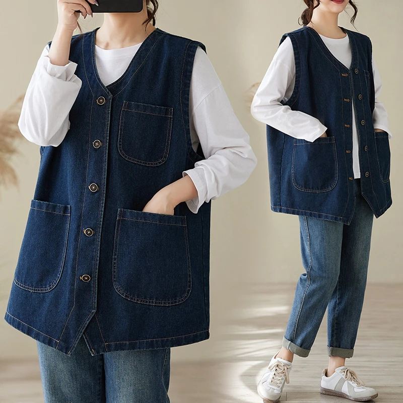 

Versatile ort Denim Vest Women's Outerwear 2025 Autumn New Sle Slimming oulder Pad Vest Jaet for Women Commute