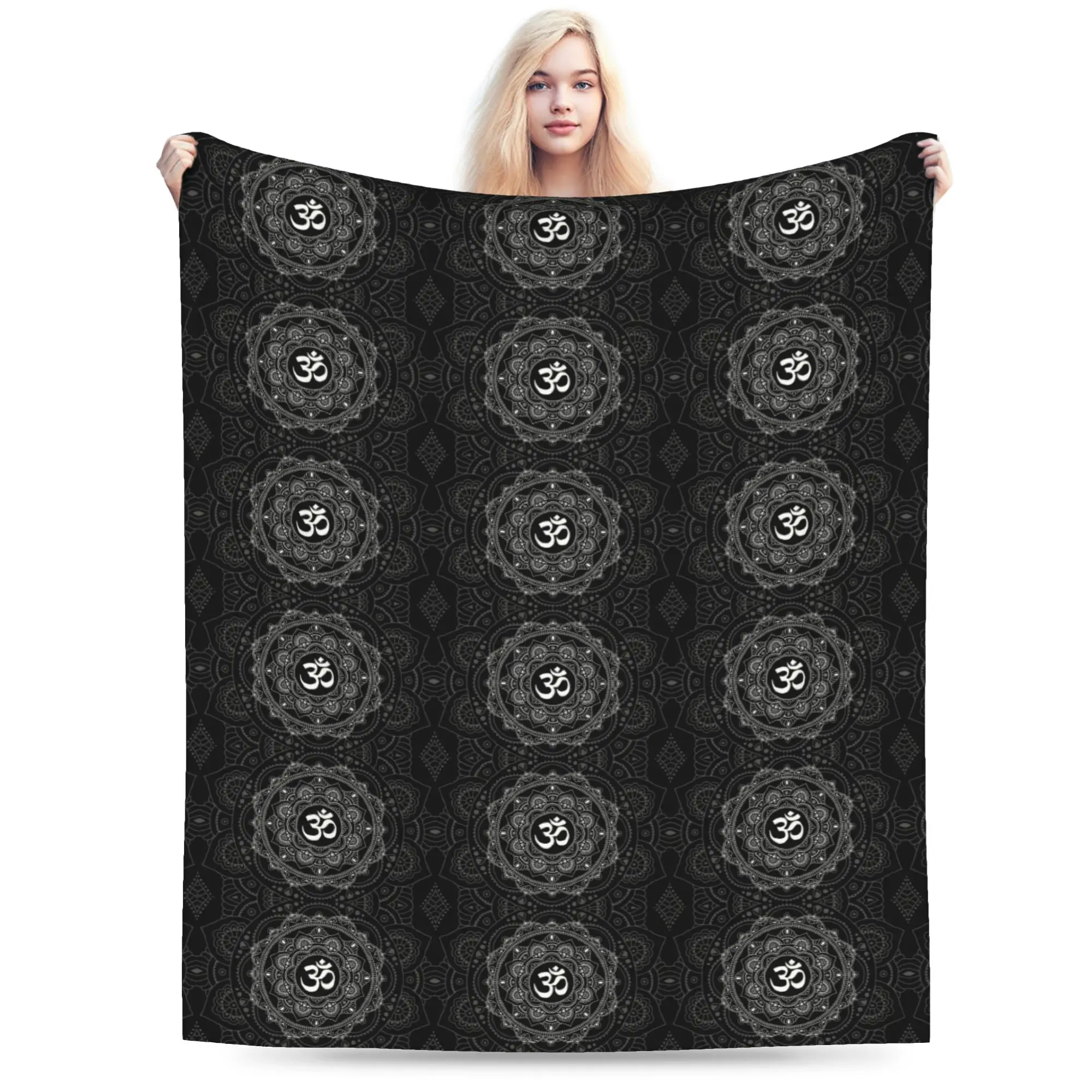 Custom 3D Printed Om Mandala Blankets Comfortable Soft Flannel Sprint Buddhism Aum Yoga Meditation Throw Blanket for Bedroom