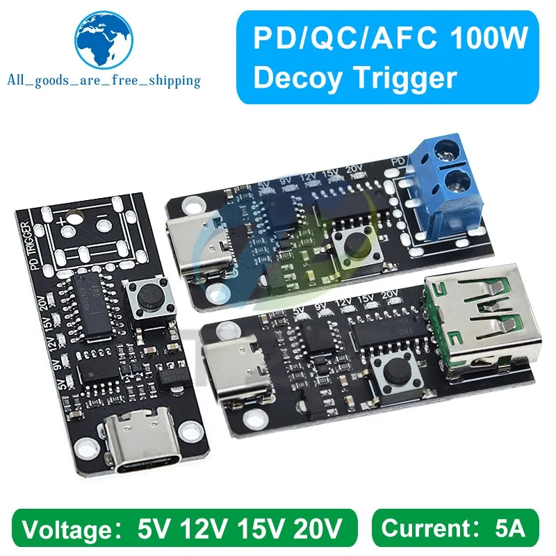 TZT-USB Type-C Fast Charge Trigger Board Módulo, Boost Power Module, PD, QC, Decoy, 100W, 5A, 2.0, 3.0