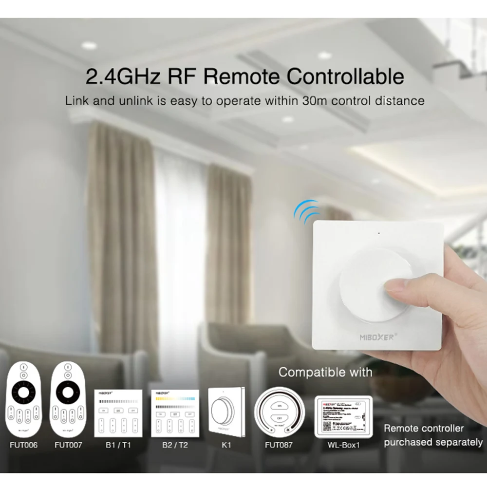 Miboxer TRI-C1 AC Triac 조광기 단색 컨트롤러 110-220V 푸시 희미한 벽 WiFi PWM RF 음성 제어 필라멘트 램프