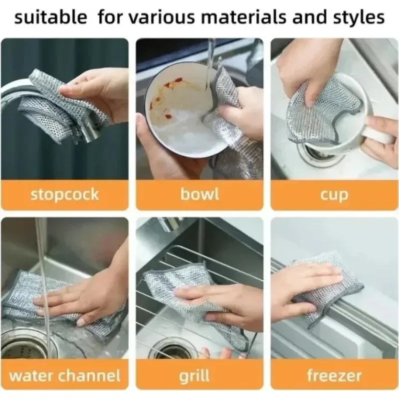 1-20Pcs Magic Steel Wire Cleaning Cloths Single-sided Metal Silver Wires Rags Kitchen Dish Pot Washing Cloth Towel Clean Tool