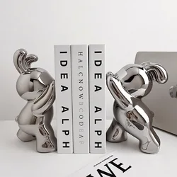 Desk Accessories Ceramic Rabbit Bookend Statues Bookshelf Living Room Decoration Figurines Nordic Cartoons Craft Home Decor Gift