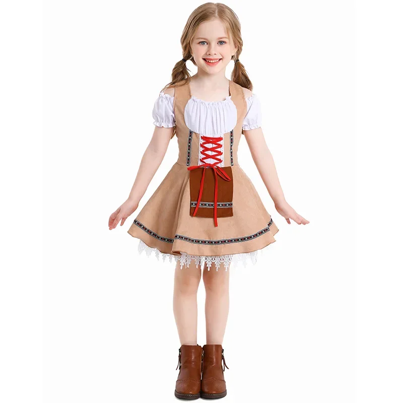 Kid Girls Beer Dress Costume German Oktoberfest Bavarian Fantasia Party Beer Costumes Halloween Cosplay Dirndl Dress up