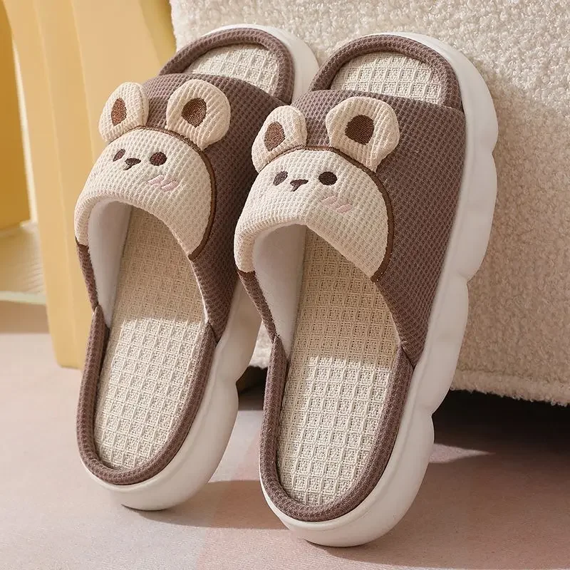Breathable Non-slip Four Season Linen Women's Slippers, Home Cotton House Deodorant Light Mop image 3