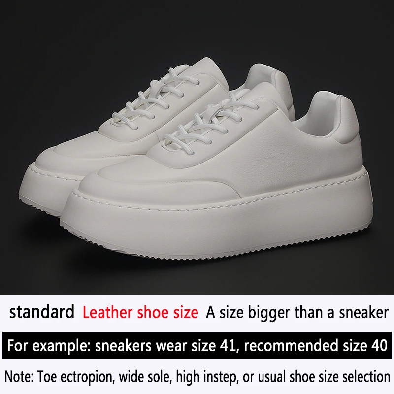 British Leather Thick Soled Men\'s Shoes Round Head All Match Small White Shoes Korean Fashion Trend Cowhide Low Top Lace-up