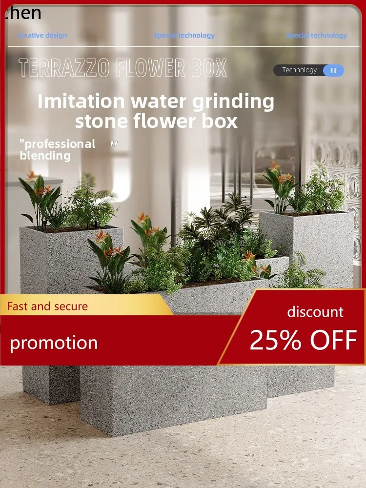 

CZ Outdoor Imitation Terrazzo Flower Box Set Courtyard Terrace Planting Box Partition Flower Bed