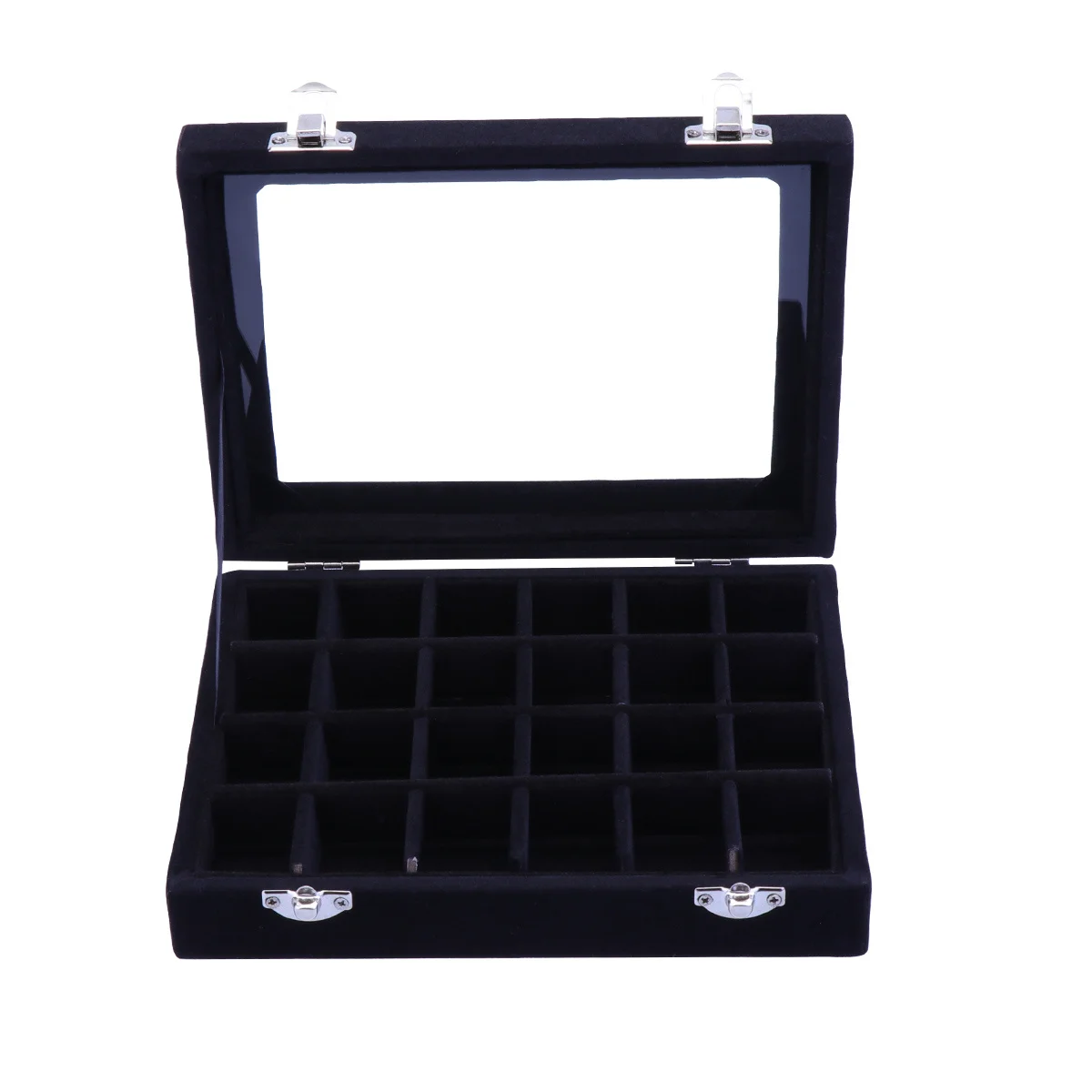 

24 Section Earring and Ring Storage Box with Cover Wooden Look Jewelry Organizer for Necklaces Bracelets Travel Home Use Black