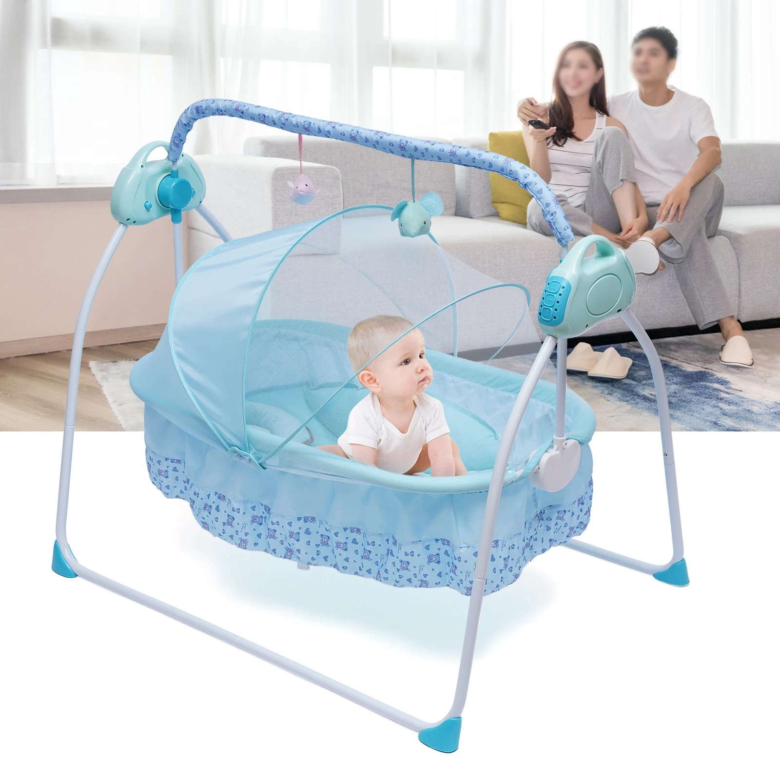 Electric Baby Cot Baby Swing Baby Stroller Cot, Rocking Chair with Mp3 Music Playback Function, Automatic Baby Cot (Blue)