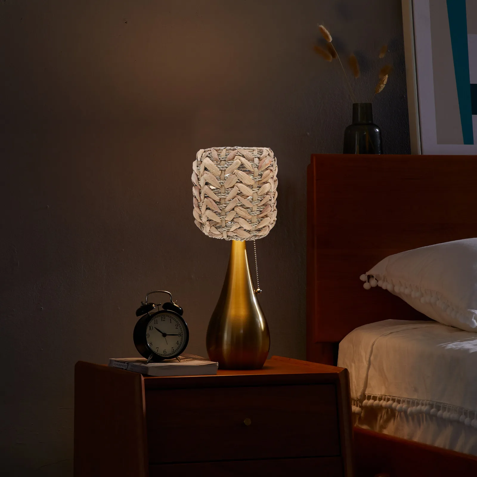 Rustic Woven Lampshade Straw Iron Construction Easy Install Light Protection Cover for Pendant Lamp Living Room Study Decorative
