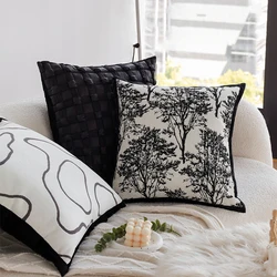 Black Jacquard Decorative Cushion Cover For Sofa Soft Pillowcase Living Room Throw Pillow Cover French Romantic Funda Cojin