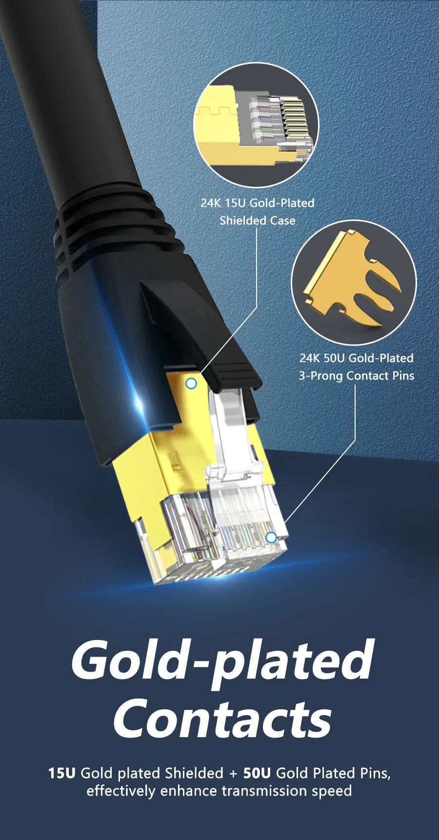 ZoeRax CAT8 Ethernet-Kabel 24AWG 40Gbps 2000Mhz Hochleistungs-Hochgeschwindigkeits-Gigabit-SFTP-LAN-Netzwerk-Internetkabel, für Außen- und Innenbereich – Detail 6