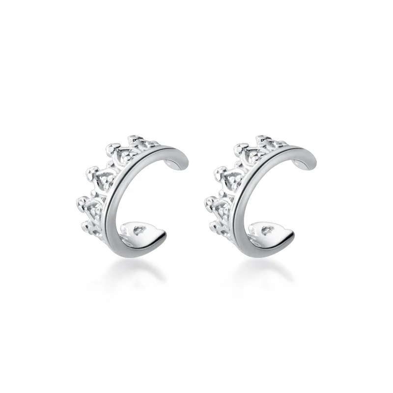 MloveAcc 100% 925 Sterling Silver Romantic Queen Crwon Clip Earrings for Women S925 Silver Jewelry Gift