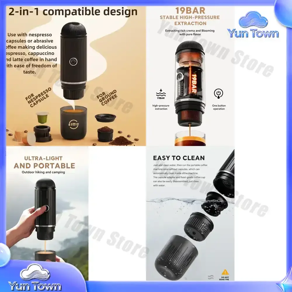 2 in1 Portable Wireless Heating Capsule Coffee Machine Handheld Electric Espresso Coffee Machine Dual-purpose Car Coffee