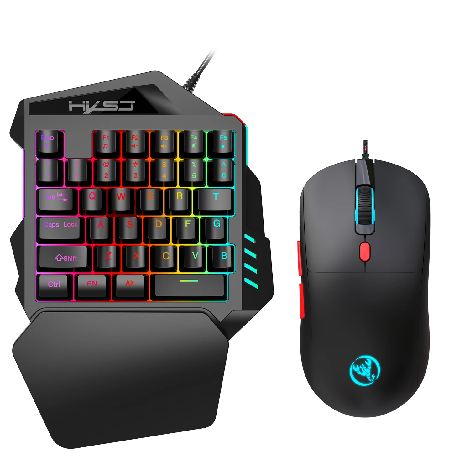 HXSJ mini 35 keys gaming keyboard and mouse combos set RGB lighting ABS 3600DPI 6D wired USB game one-handed keyboard for iphone