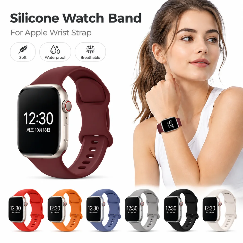 Durable Silicone Smart Watch Band Adjustable Soft Replacement Band Flexible Sweat Resistant Sport Bracelet For iWatch Series