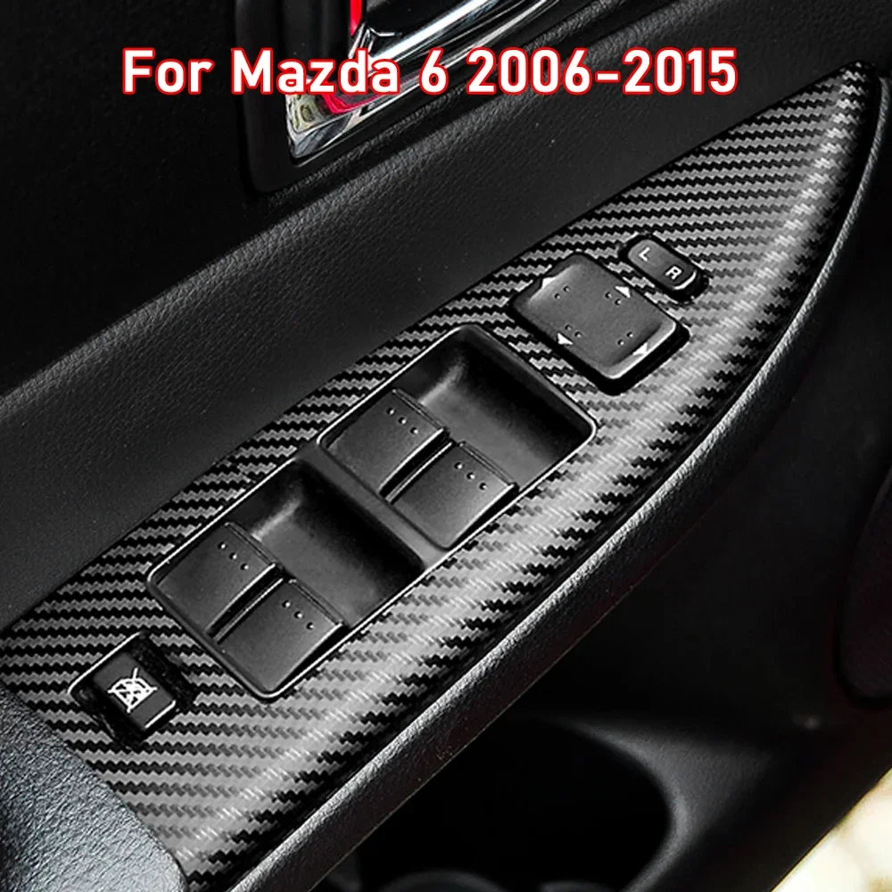 Car Styling Black Carbon Decal Car Window Lift Button Switch Panel Cover Trim Sticker 4 Pcs/Set For Mazda 6 2006-2015