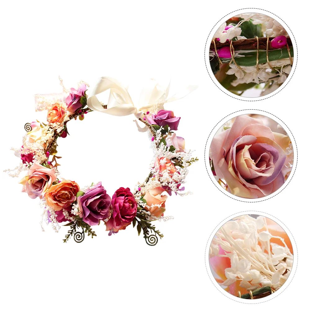 

1pc Artificial Flower Wreath Headdress for Women Bridal Hairband Handmade Wedding Headpiece Photo Props Hair Accessory